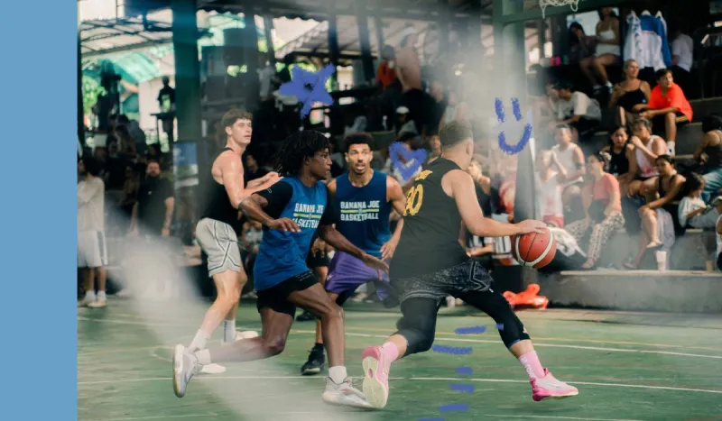 Players in a 3-on-3 basketball game